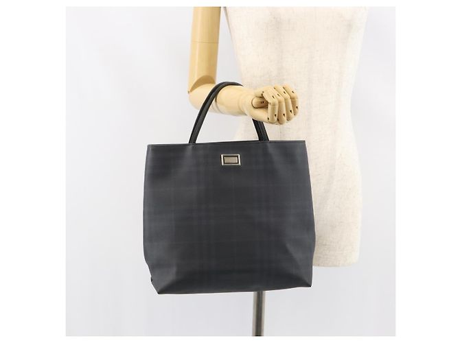 Schwarze Leder-Handtasche mit Nova Check-Muster von BURBERRY, authentisch Silber BA8861 - Ansicht 21