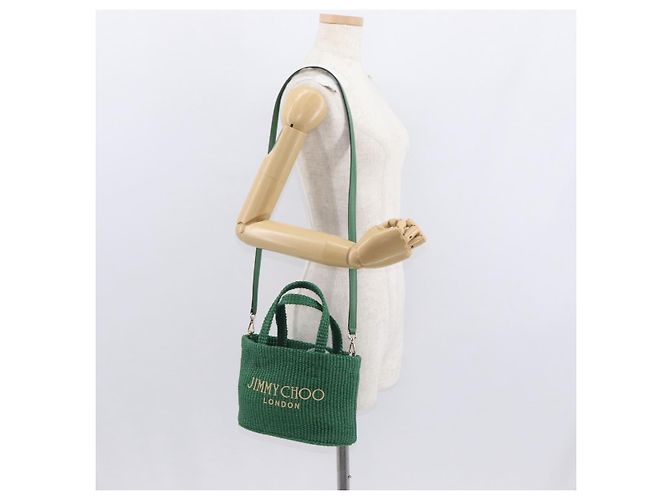 Borsa Jimmy Choo Raffia 2way Verde Oro Auth BA9200 D'oro - vista 21