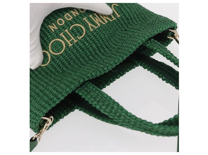 Borsa Jimmy Choo Raffia 2way Verde Oro Auth BA9200 D'oro - vista 6