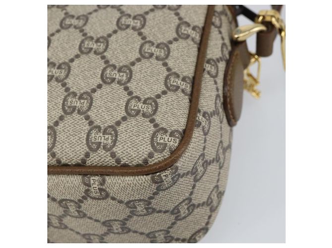 Bolso de hombro GUCCI GG Plus Supreme de cuero PVC beige y dorado Auth 156789 - vista 12