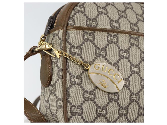 Bolso de hombro GUCCI GG Plus Supreme de cuero PVC beige y dorado Auth 156789 - vista 15
