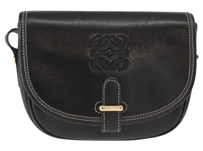 LOEWE Bolsa de Ombro Anagram Couro Preto Dourado Auth ep12382 - vista 13