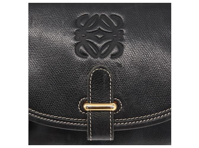 LOEWE Bolsa de Ombro Anagram Couro Preto Dourado Auth ep12382 - vista 17