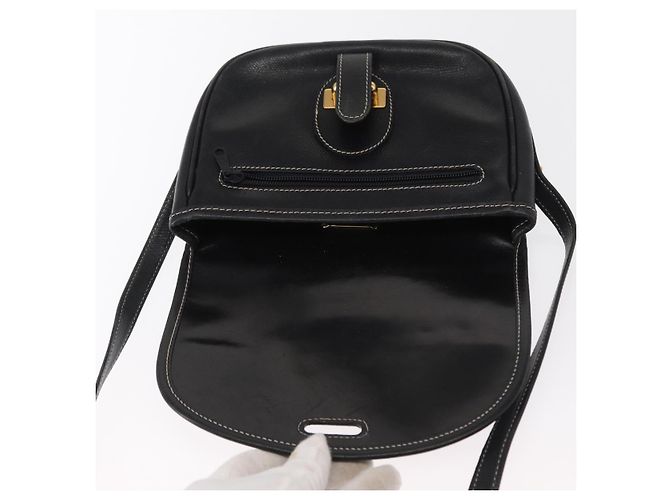 LOEWE Bolsa de Ombro Anagram Couro Preto Dourado Auth ep12382 - vista 18