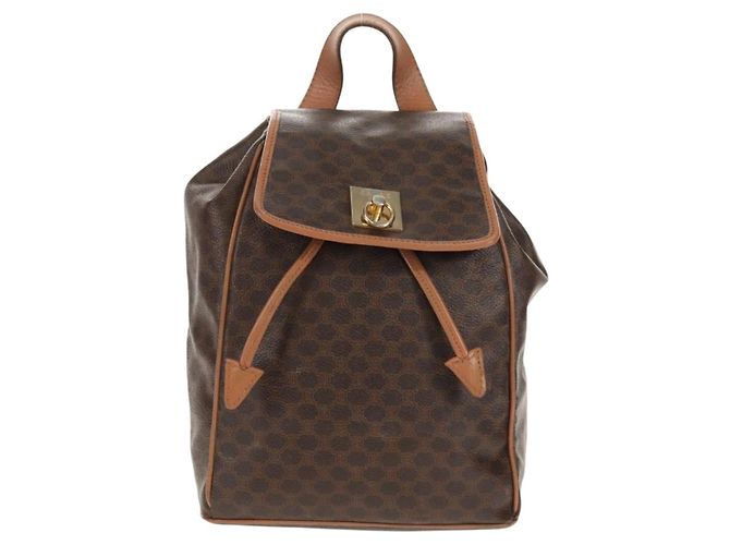 Céline CELINE Macadam Canvas Backpack PVC Leather Brown Gold Auth bs31713 Golden - view 2