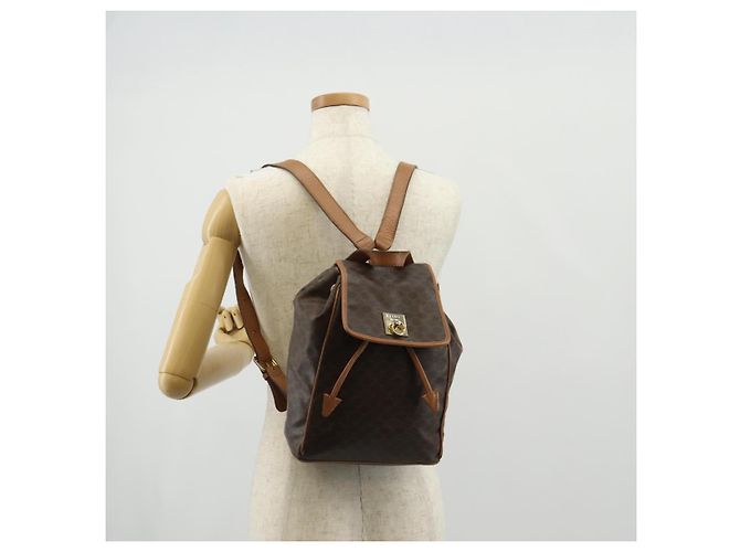 Céline CELINE Macadam Canvas Backpack PVC Leather Brown Gold Auth bs31713 Golden - view 32
