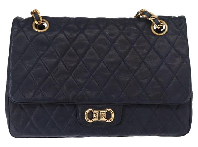 BALLY Borsa a Spalla con Catena Pelle Blu Navy Oro Auth 153688 D'oro - vista 2