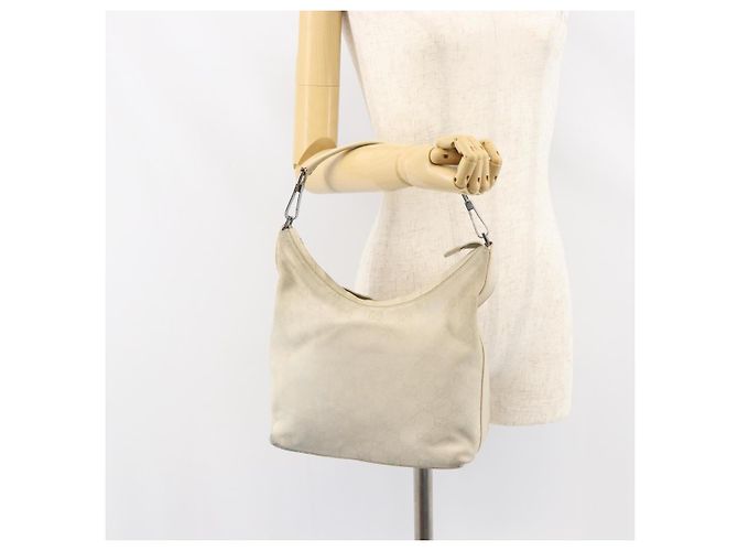 Borsa a Spalla GG Canvas Gucci Camoscio Bianco Argento 000 0602 Auth am10075 - vista 22