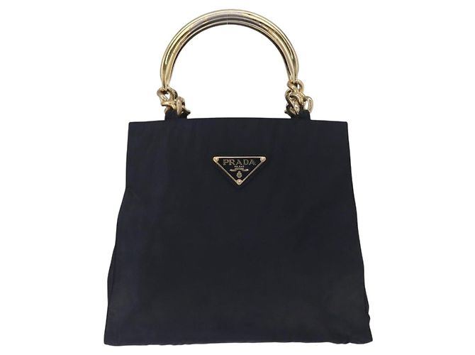 PRADA Borsa a mano in nylon blu navy oro Auth 156119 D'oro - vista 2