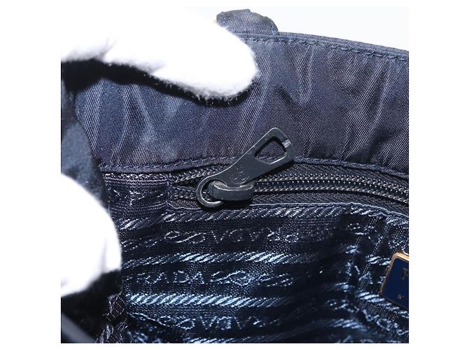 PRADA Borsa a mano in nylon blu navy oro Auth 156119 D'oro - vista 22