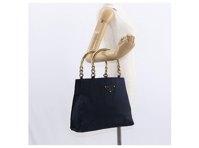 PRADA Borsa a mano in nylon blu navy oro Auth 156119 D'oro - vista 24
