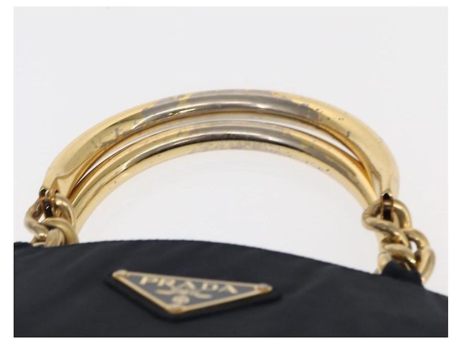 PRADA Borsa a mano in nylon blu navy oro Auth 156119 D'oro - vista 8