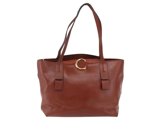 Chloé Borsa Tote in Pelle Marrone Oro Auth am10080 D'oro - vista 2