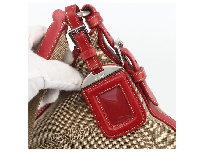 PRADA Schultertasche aus Canvas Beige Silber Authentisch 159720 - Ansicht 14