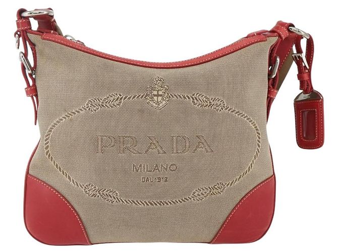PRADA Schultertasche aus Canvas Beige Silber Authentisch 159720 - Ansicht 2