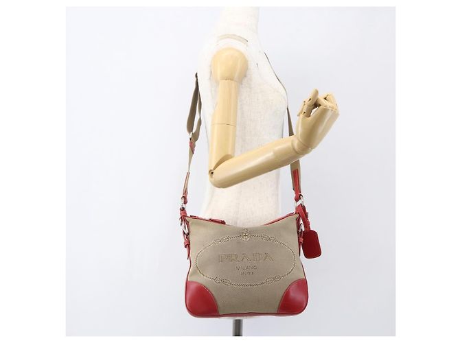 PRADA Schultertasche aus Canvas Beige Silber Authentisch 159720 - Ansicht 23