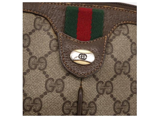 Borsa Sherry Line GG Supreme Web di GUCCI in PVC Beige e Oro 904 02 047 Auth ka922 D'oro - vista 15