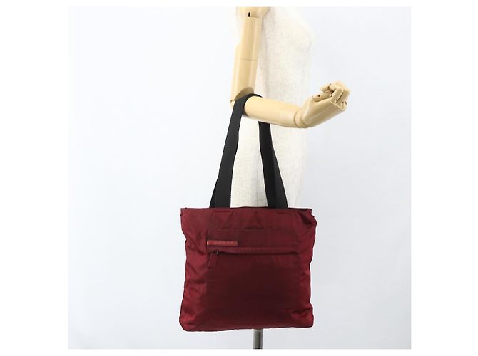 Tote Borsa sportiva PRADA in nylon rosso argento Auth ti3508 - vista 26
