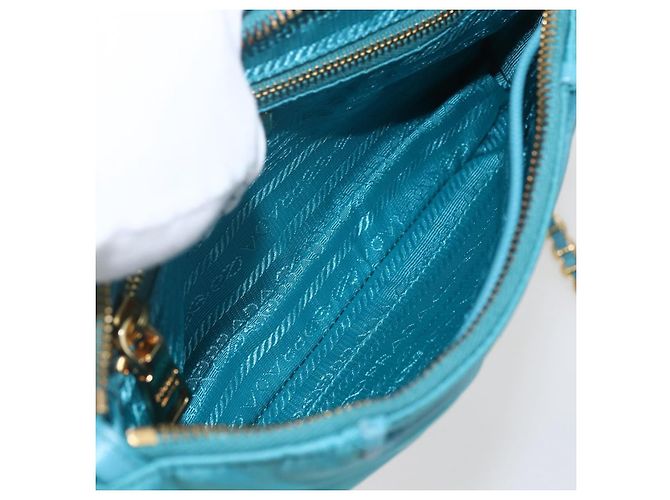 PRADA Borsa a Spalla con Catena Nylon Blu Turchese Oro Auth 156453V D'oro - vista 10