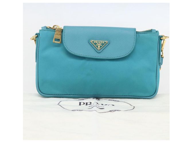 PRADA Borsa a Spalla con Catena Nylon Blu Turchese Oro Auth 156453V D'oro - vista 12