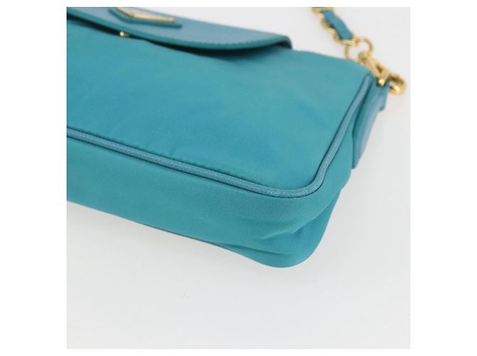 PRADA Borsa a Spalla con Catena Nylon Blu Turchese Oro Auth 156453V D'oro - vista 14