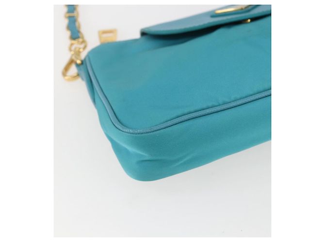 PRADA Borsa a Spalla con Catena Nylon Blu Turchese Oro Auth 156453V D'oro - vista 15