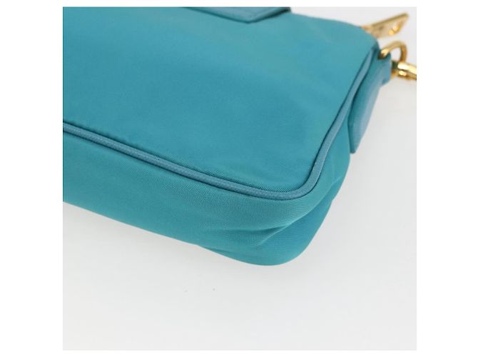 PRADA Borsa a Spalla con Catena Nylon Blu Turchese Oro Auth 156453V D'oro - vista 16