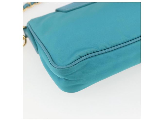 PRADA Borsa a Spalla con Catena Nylon Blu Turchese Oro Auth 156453V D'oro - vista 17