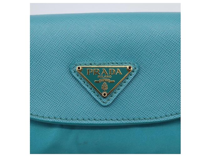 PRADA Borsa a Spalla con Catena Nylon Blu Turchese Oro Auth 156453V D'oro - vista 18