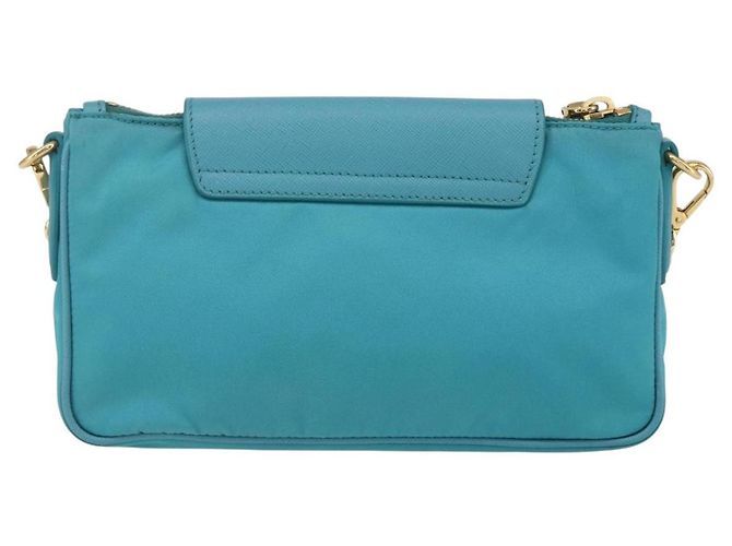 PRADA Borsa a Spalla con Catena Nylon Blu Turchese Oro Auth 156453V D'oro - vista 2