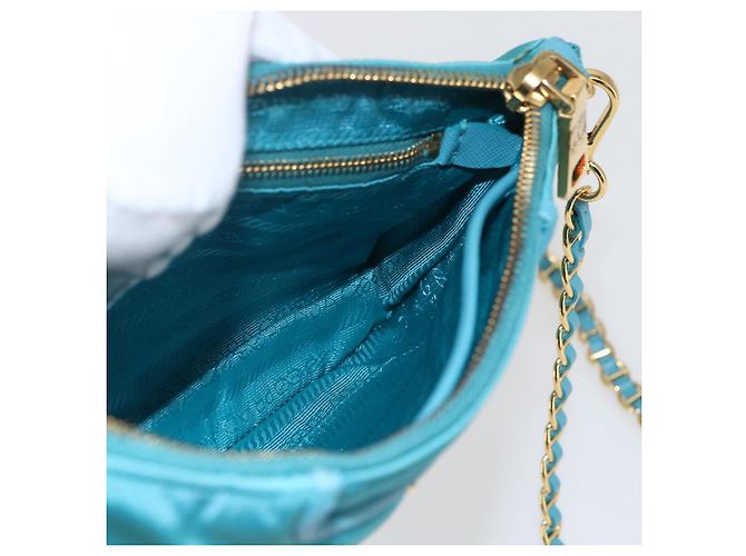 PRADA Borsa a Spalla con Catena Nylon Blu Turchese Oro Auth 156453V D'oro - vista 22