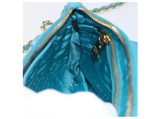 PRADA Borsa a Spalla con Catena Nylon Blu Turchese Oro Auth 156453V D'oro - vista 23