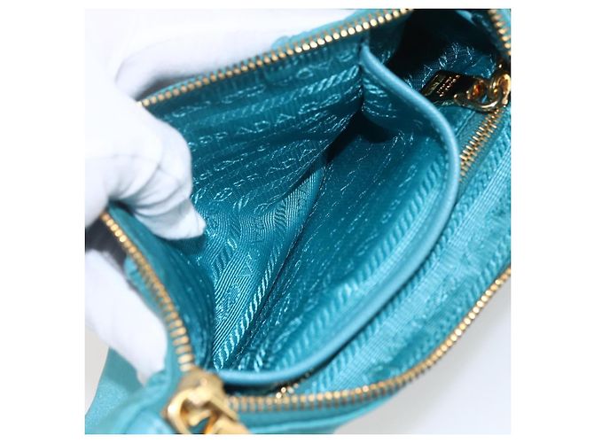 PRADA Borsa a Spalla con Catena Nylon Blu Turchese Oro Auth 156453V D'oro - vista 24