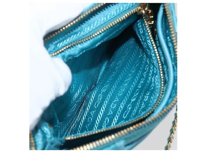 PRADA Borsa a Spalla con Catena Nylon Blu Turchese Oro Auth 156453V D'oro - vista 25