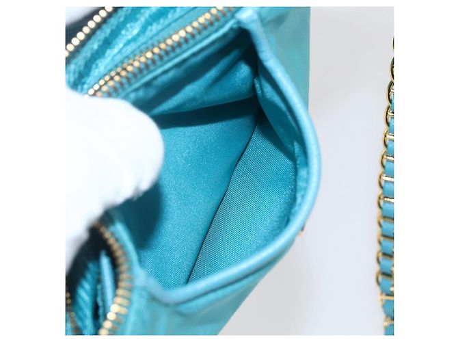 PRADA Borsa a Spalla con Catena Nylon Blu Turchese Oro Auth 156453V D'oro - vista 26