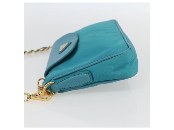 PRADA Borsa a Spalla con Catena Nylon Blu Turchese Oro Auth 156453V D'oro - vista 3