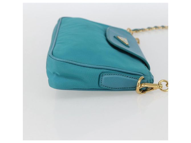 PRADA Borsa a Spalla con Catena Nylon Blu Turchese Oro Auth 156453V D'oro - vista 4