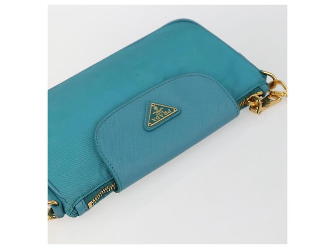 PRADA Borsa a Spalla con Catena Nylon Blu Turchese Oro Auth 156453V D'oro - vista 6