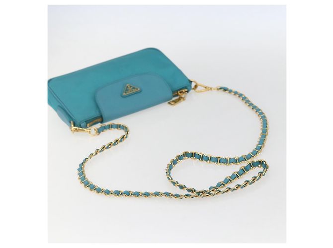PRADA Borsa a Spalla con Catena Nylon Blu Turchese Oro Auth 156453V D'oro - vista 7