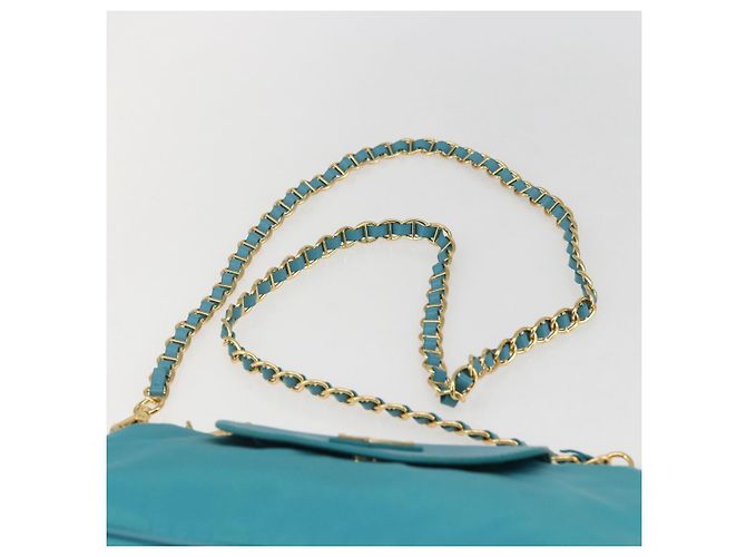 PRADA Borsa a Spalla con Catena Nylon Blu Turchese Oro Auth 156453V D'oro - vista 8