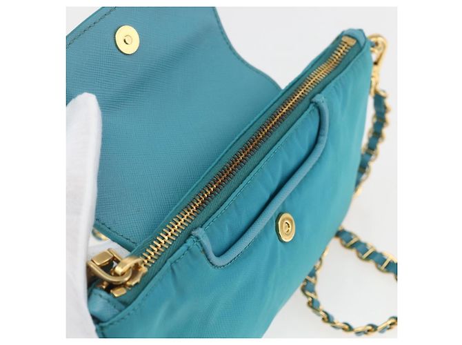 PRADA Borsa a Spalla con Catena Nylon Blu Turchese Oro Auth 156453V D'oro - vista 9