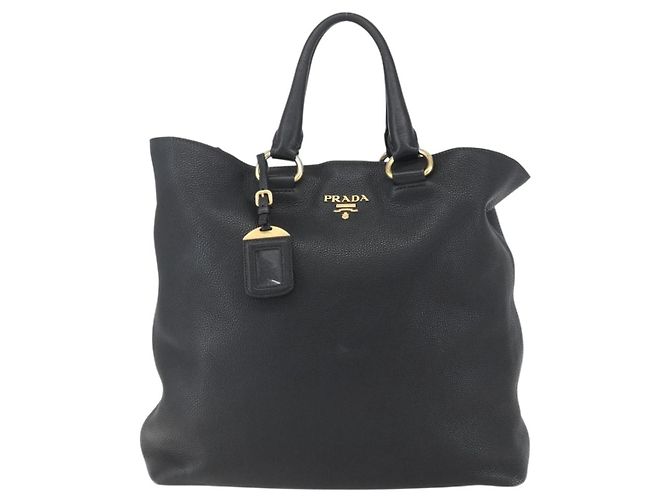 PRADA Handtasche Leder 2-Wege Schwarz Gold Auth mr1569 Golden - Ansicht 13