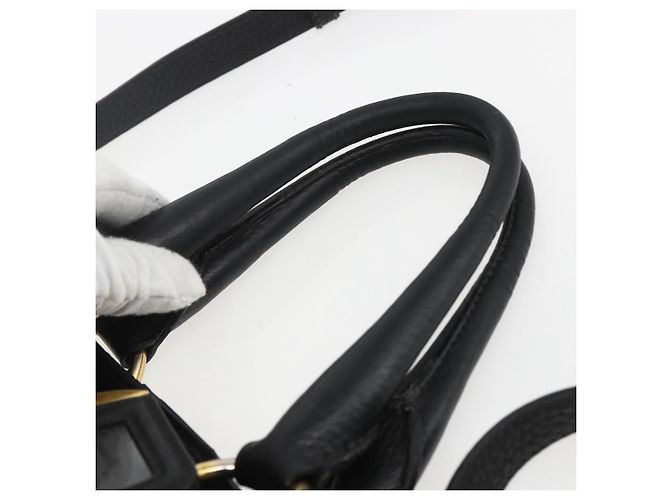 PRADA Handtasche Leder 2-Wege Schwarz Gold Auth mr1569 Golden - Ansicht 14