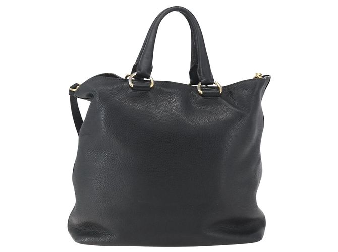 PRADA Handtasche Leder 2-Wege Schwarz Gold Auth mr1569 Golden - Ansicht 2