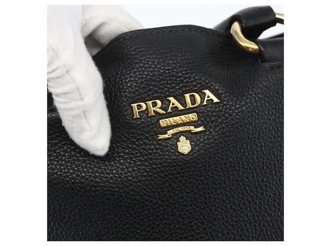 PRADA Handtasche Leder 2-Wege Schwarz Gold Auth mr1569 Golden - Ansicht 20