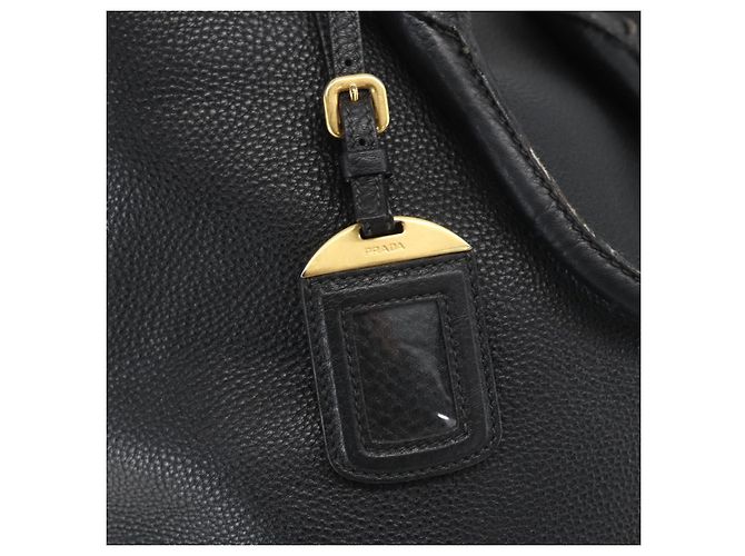 PRADA Handtasche Leder 2-Wege Schwarz Gold Auth mr1569 Golden - Ansicht 21