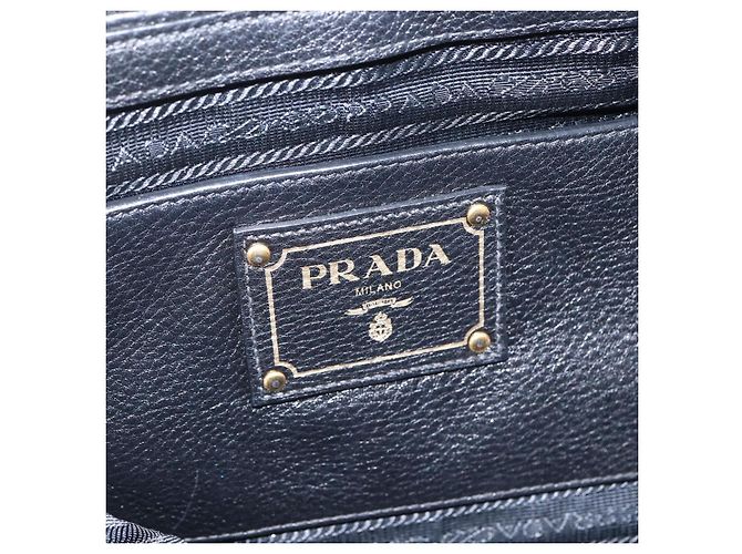 PRADA Handtasche Leder 2-Wege Schwarz Gold Auth mr1569 Golden - Ansicht 22