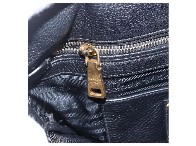 PRADA Handtasche Leder 2-Wege Schwarz Gold Auth mr1569 Golden - Ansicht 23