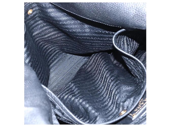 PRADA Handtasche Leder 2-Wege Schwarz Gold Auth mr1569 Golden - Ansicht 27