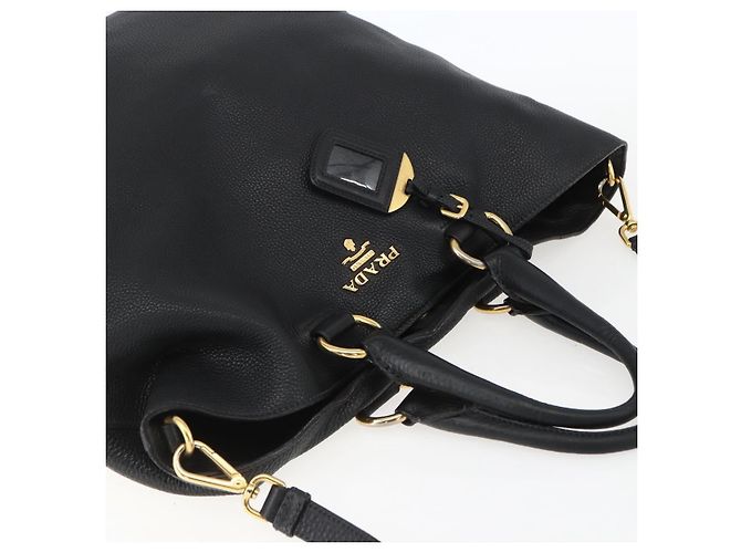 PRADA Handtasche Leder 2-Wege Schwarz Gold Auth mr1569 Golden - Ansicht 6